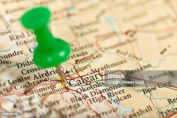 Calgary Map With Push Pin Canada Stock Photo - Download Image Now - Calgary, Map, Backgrounds