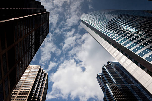 istock Looking up at skyscrapers in Chicago financial district 110926846