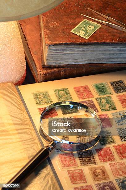 Postage Stamp Collection Stock Photo - Download Image Now - Stamp Collecting, Abundance, Bookstore