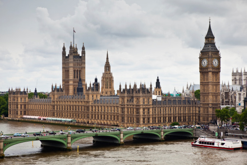 Aerial view of Houses Of Parliament, Big Ben and Thames River