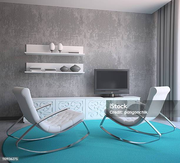 Modernen Wohnzimmer Stockfoto und mehr Bilder von Blau - Blau, Bücherregal, Dekoration