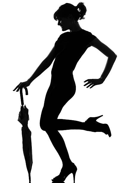 istock silhouette woman holding closed umbrella 110936928