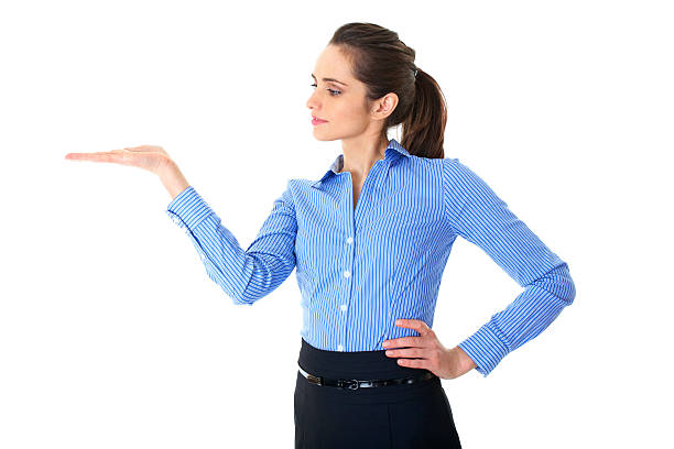 istock woman with empty hand, isolated on white 110938088