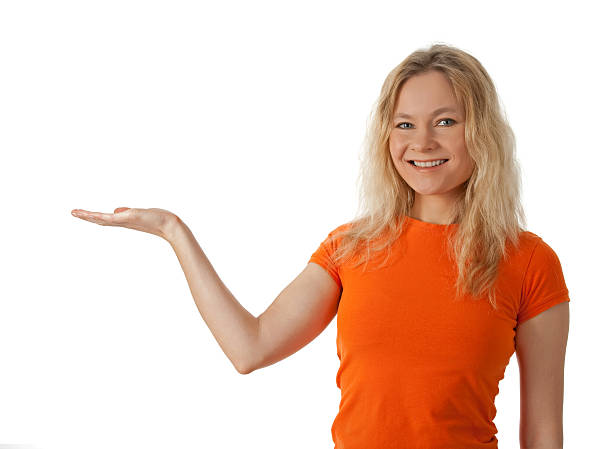istock Smiling young woman holding her hand palm up 110939524