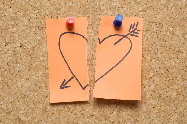 Photo of Love lost ripped post-it note with heart