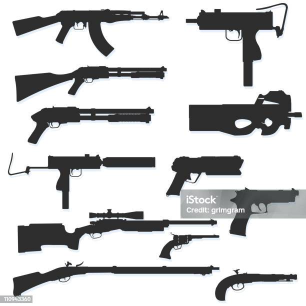 Pistolet Sylwetki - Stockowe grafiki wektorowe i więcej obrazów AK-47 - AK-47, Bez ludzi, Broń palna