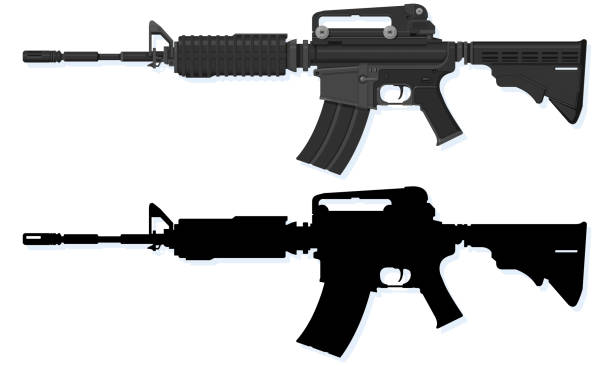 M16 A modern vector illustration of a machine gun or assault rifle used by the US military forces. m16 stock illustrations