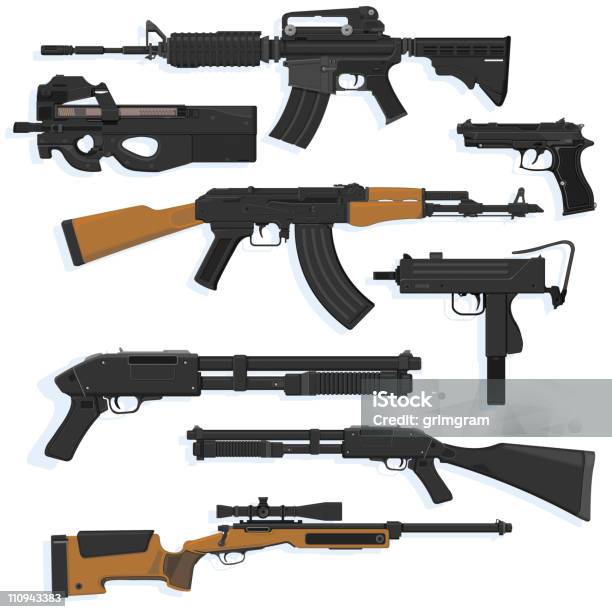 Armes À Feu Vecteurs libres de droits et plus d'images vectorielles de M16 - M16, AK-47, Pistolet-mitrailleur Uzi