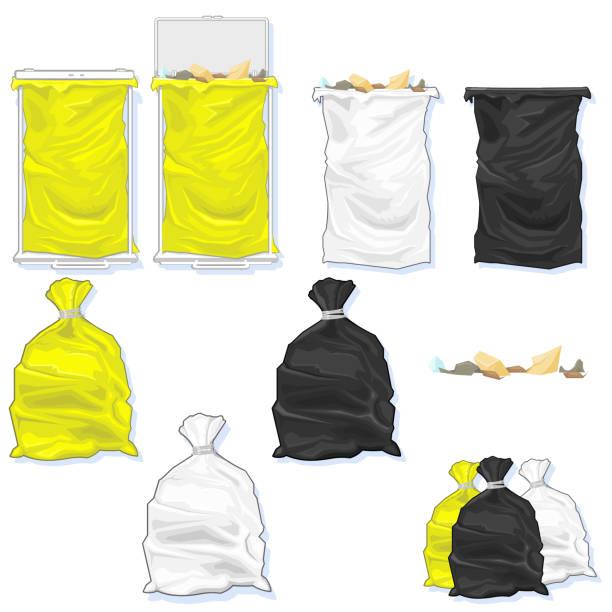 Refuse and Bins A vector illustration of plastic bags,bins and bin liners. black trash bin stock illustrations