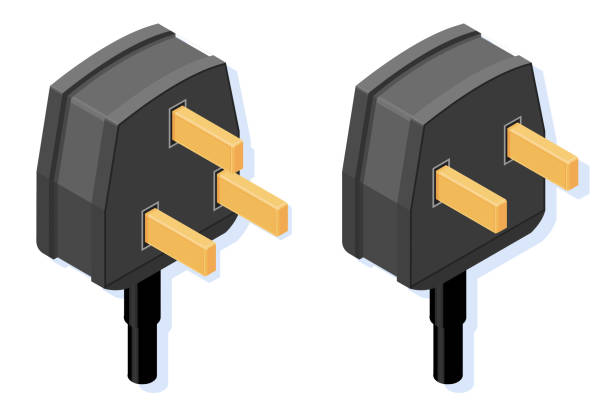 Isometric Plugs Isometric Plugs with a power cable for supplying electricity. two pin plug stock illustrations