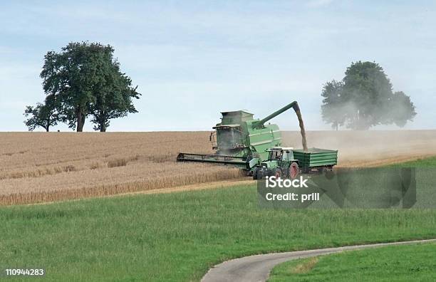 Ernten Harvester Auf Einer Crop Field Stockfoto und mehr Bilder von Ausgedörrt - Ausgedörrt, Ausrüstung und Geräte, Baum