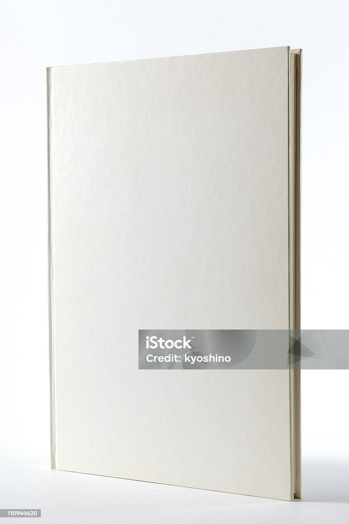 Isolated shot of white blank book on white background Standing thin white blank book isolated on white background. Book Cover Stock Photo