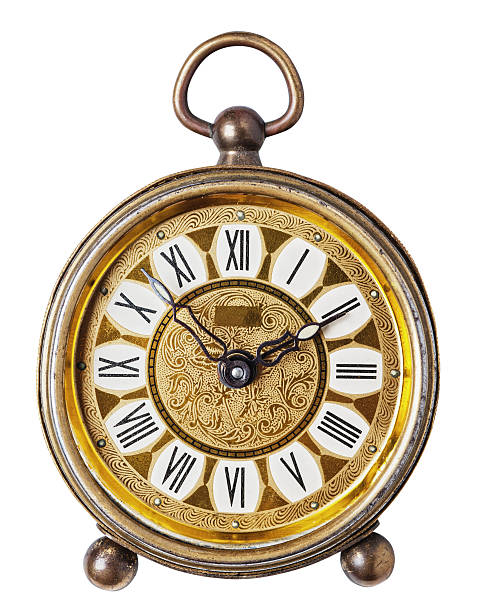 istock Golden antique clock isolated. 110947676