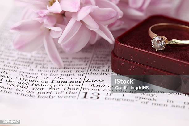 Bible And Engagement Ring Stock Photo - Download Image Now - Bible, Book, Box - Container