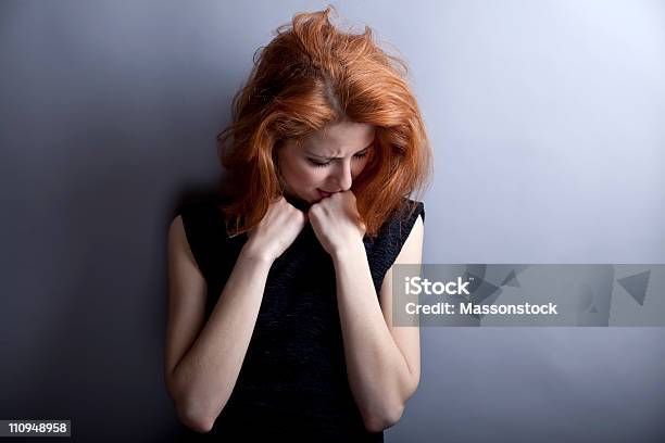 Portrait Of Sad Girl In 80s Style Stock Photo - Download Image Now - 1980-1989, Redhead, Adult