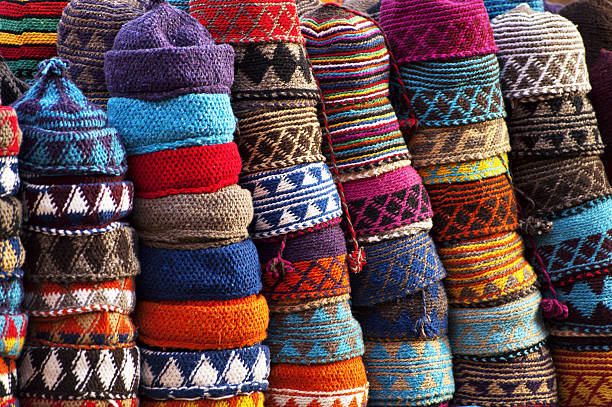 Colourful fez market stall in the Marrakech souk morocco