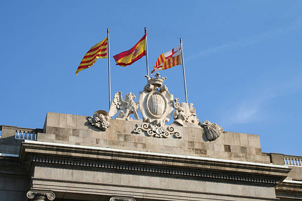 istock Three flags at Barcelona city hall. 110960288
