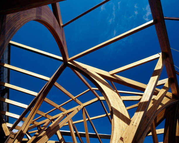 istock Curved wooden frame of a modern building 111794050