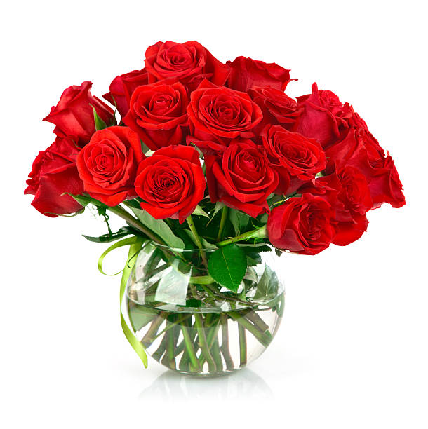 bouquet di rose rosse - vaso da fiori foto e immagini stock
