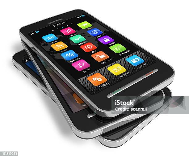 Serie Di Smartphone Touchscreen - Fotografie stock e altre immagini di Agenda - Agenda, Attrezzatura per le telecomunicazioni, Bianco