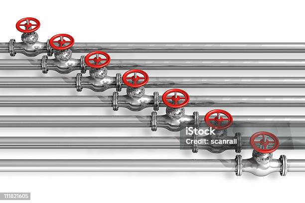 Oleodutos Em Metal Com Válvulas Vermelhas - Fotografias de stock e mais imagens de Cano - Cano, Válvula - Peça de Máquina, Gás natural
