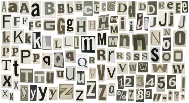 abc - typescript variation newspaper alphabet - fotografias e filmes do acervo