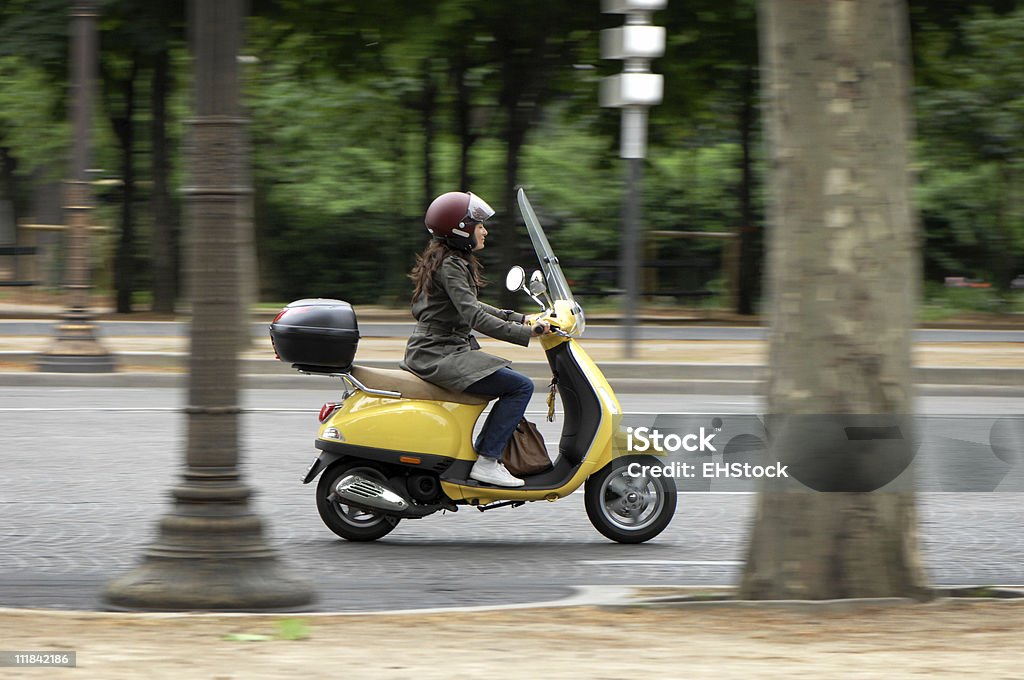 Female Scooter Rider in Paris France Motor Scooter Stock Photo