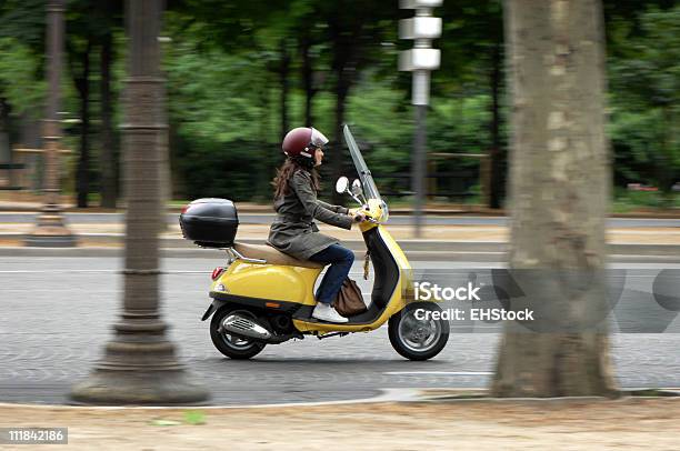Female Scooter Rider In Paris France Stock Photo - Download Image Now - Motor Scooter, Motorcycle, Teenage Girls