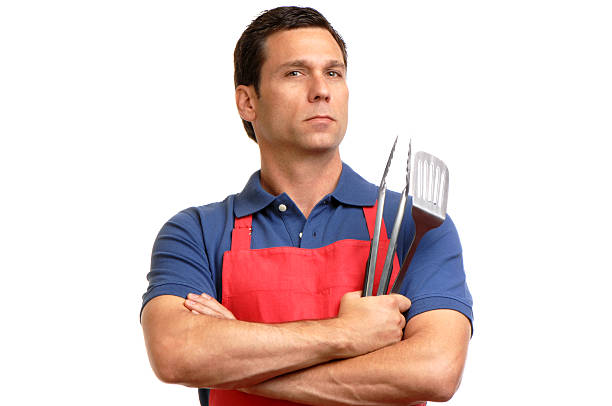 Barbecue BBQ Male Chef Isolated on White Background