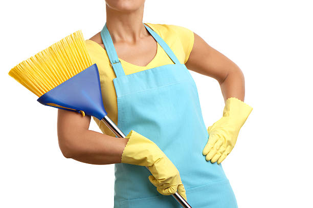 istock Housewife with Broom Isolated on White Background 111845884