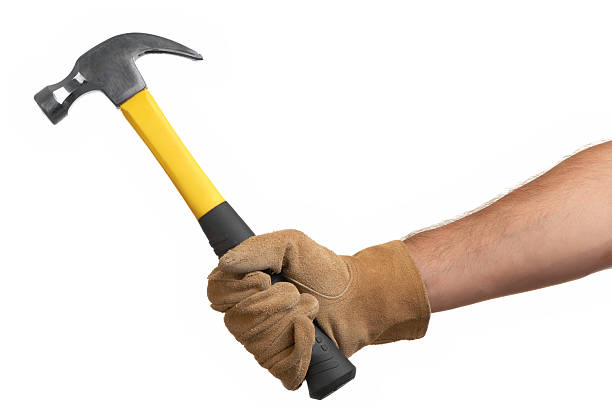 istock Construction Contractor Carpenter Man Holding Hammer Isolated on White Background 111850847