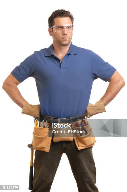 Construction Contractor Carpenter Handyman Isolated On White Background Stock Photo - Download Image Now