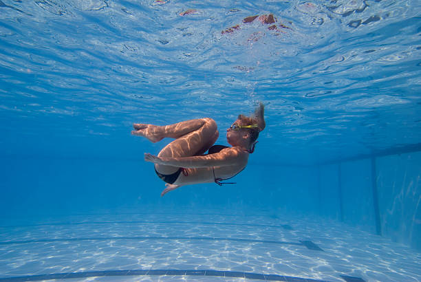 istock Young girl underwater - starting a back flip 111855614
