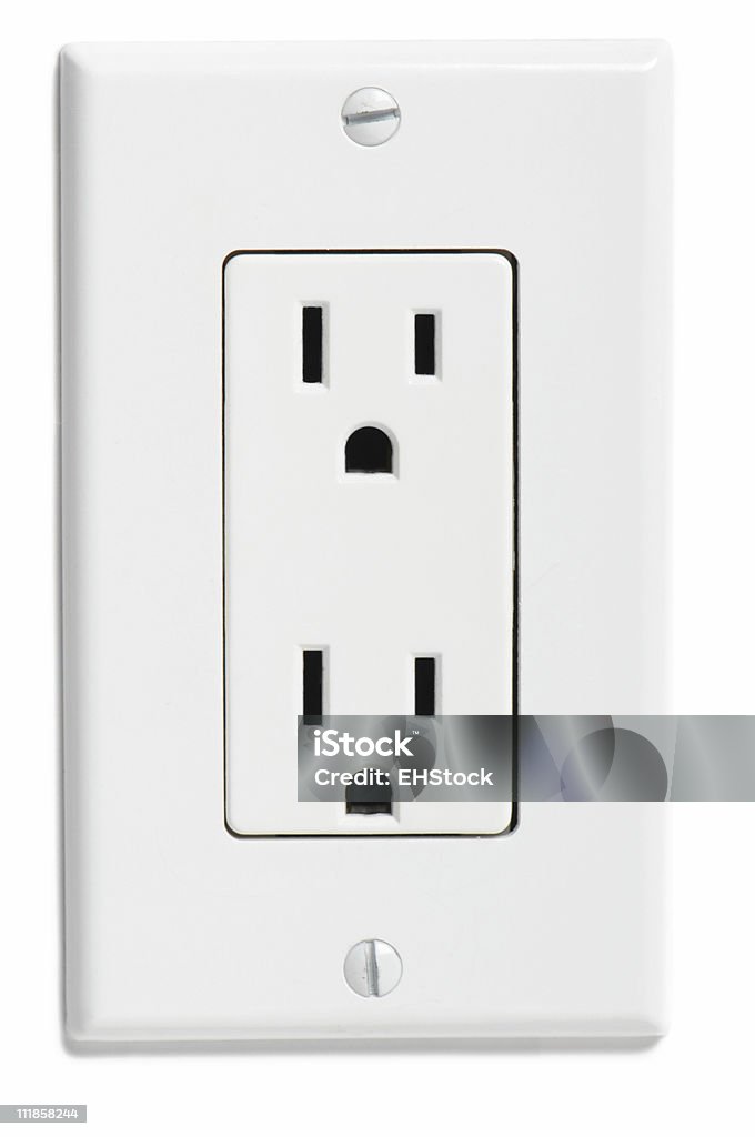 Moderna tomacorrientes eléctricos domésticos Conector hembra aislado sobre fondo blanco - Foto de stock de Blanco - Color libre de derechos