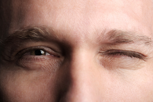 close up of a man winking, Focus on Eyes