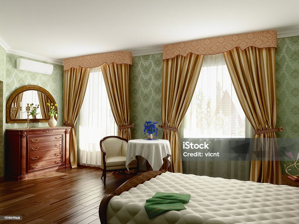 bedroom interior  Curtain Valance Stock Photo