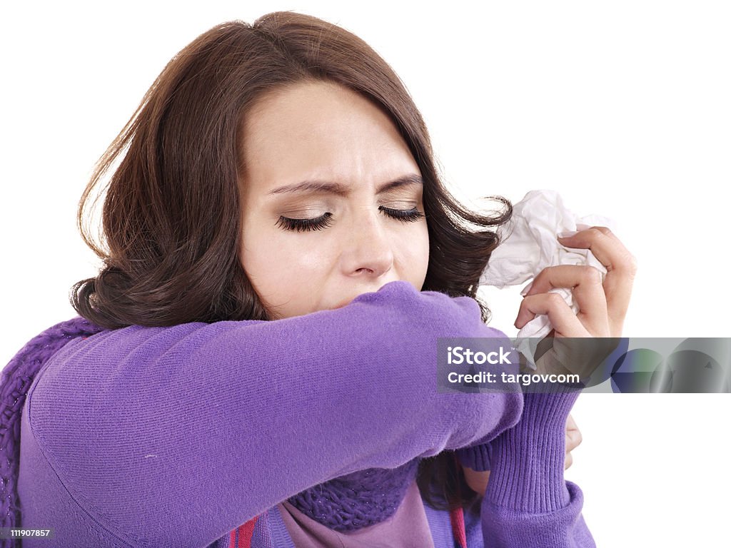 Frau mit Taschentuch, kalt. - Lizenzfrei Allergie Stock-Foto