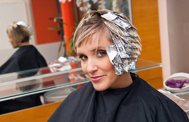 Woman With Foil In Hair At Hair Salon Stock Photo - Download Image Now -  Foil - Material, Blond Hair, Hair Salon - iStock