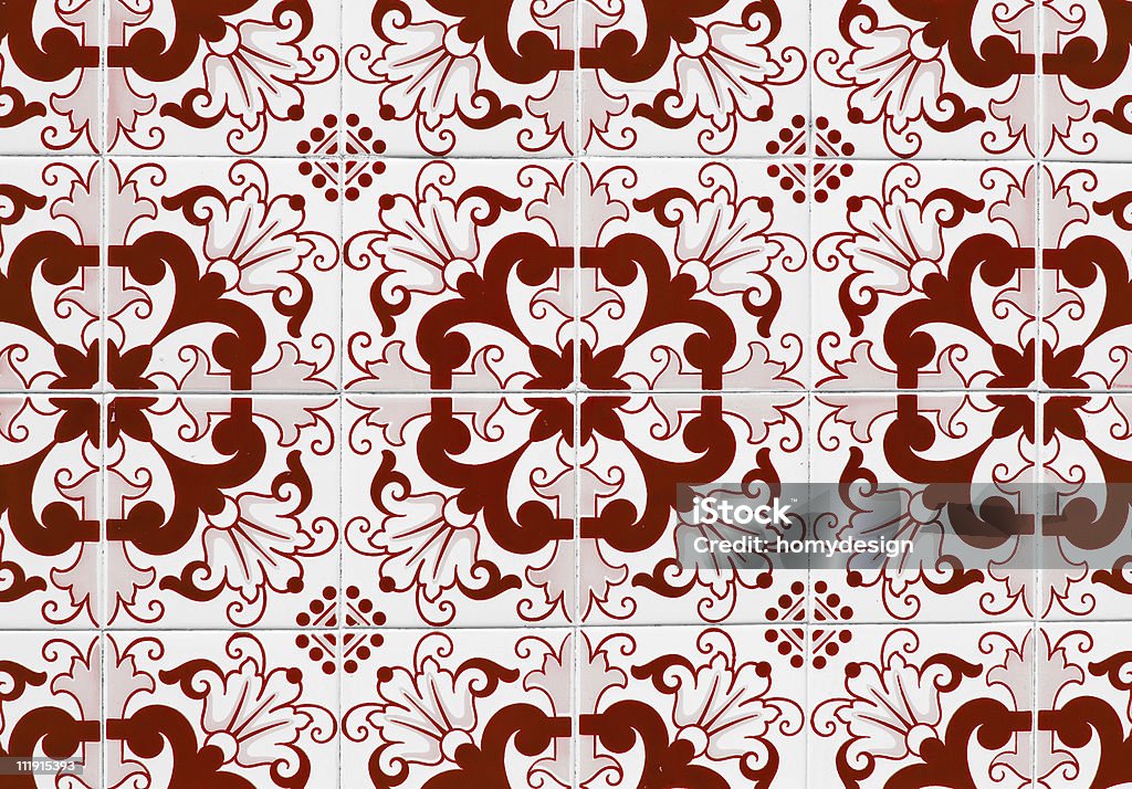 Traditional Portuguese glazed tiles Detail of Portuguese glazed tiles. Antique Stock Photo