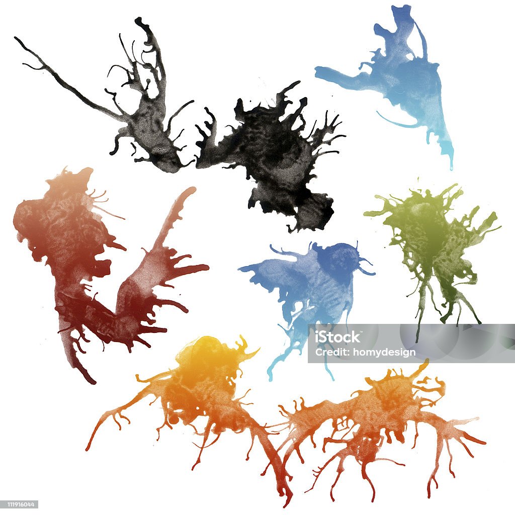 Ink splashes Colorful bright ink splashes on white background. Abstract Stock Photo