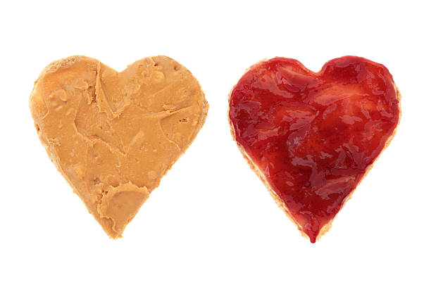 Heart Shaped Snack  peanut butter and jelly sandwich stock pictures, royalty-free photos & images