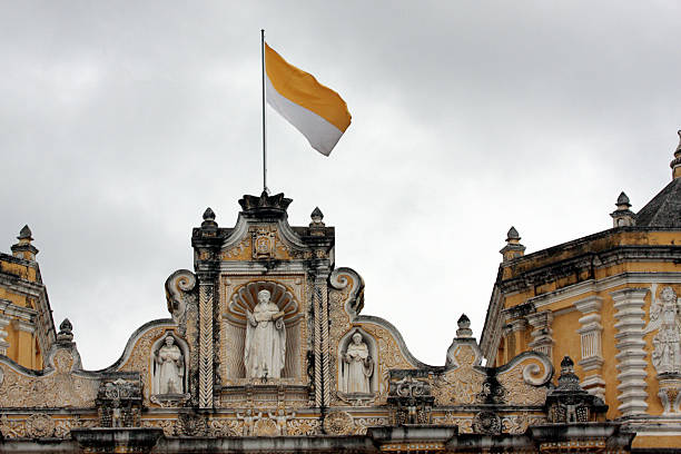 La Merced Church Antigua and Vatican flag stock photo