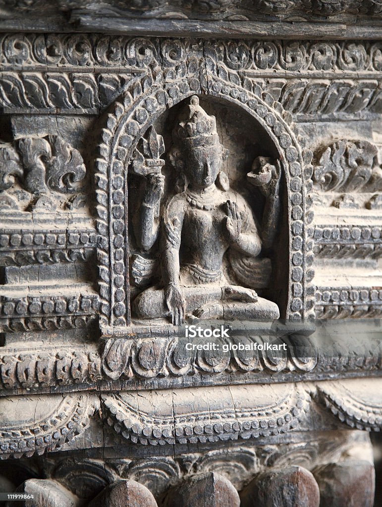 Narajan Vishnu wood carving Patan Nepal  Ancient Stock Photo