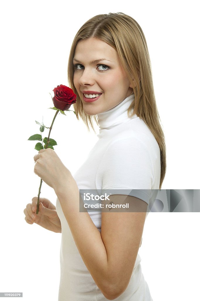 Jovem mulher bonita com uma única Rosa vermelha - Royalty-free Adulto Foto de stock