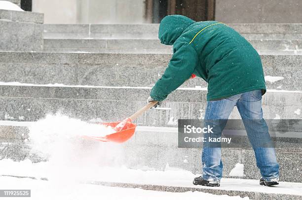 Man Shoveling Snow Stock Photo - Download Image Now - Adult, Adults Only, Blizzard