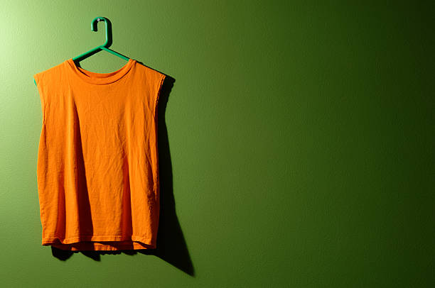 istock Orange Men's Tank top on Green Wall 111926952