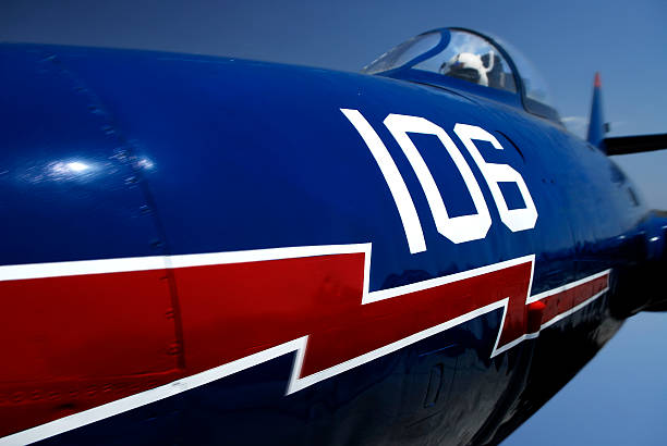 istock Korean War Era Jet Airplane Close Up Flying 111927280