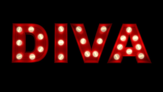 .3D rendering of the word Diva written in glowing letters.