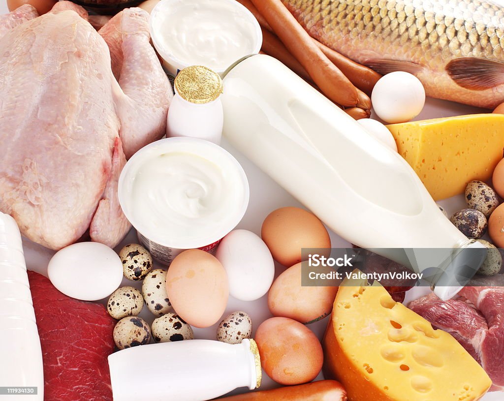 Fresh meat and dairy products.  Egg - Food Stock Photo