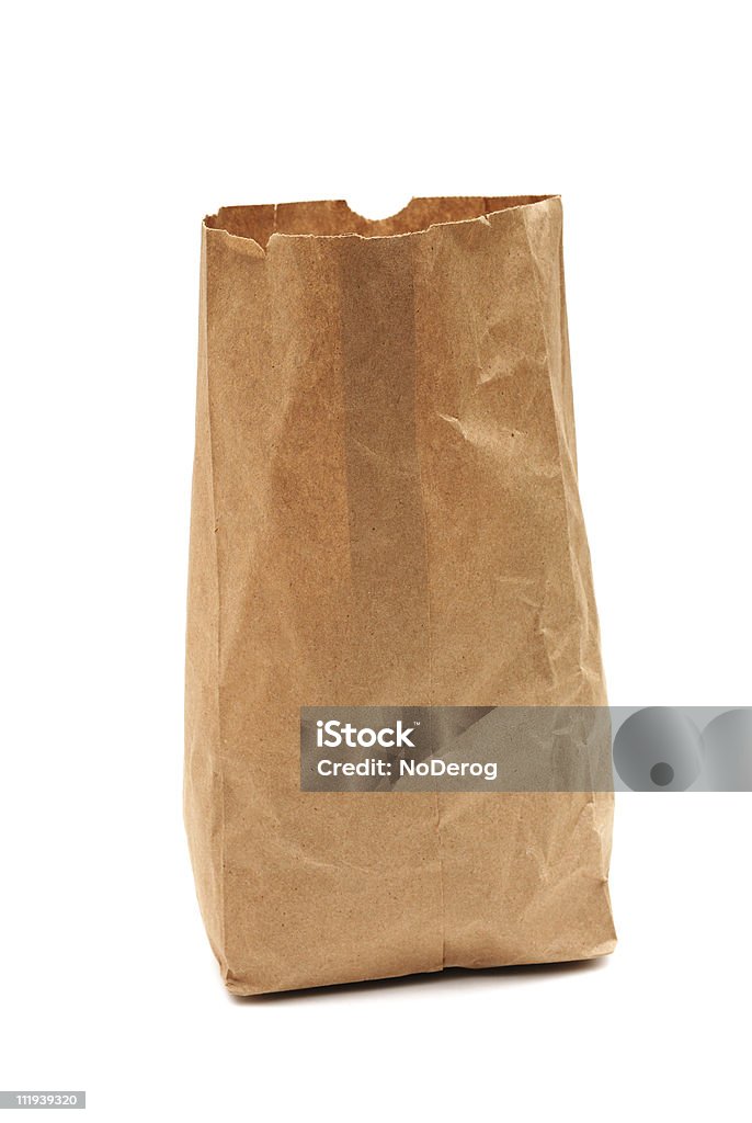 茶色の紙製バッグにホワイト - お昼�のお弁当のロイヤリティフリーストックフォト